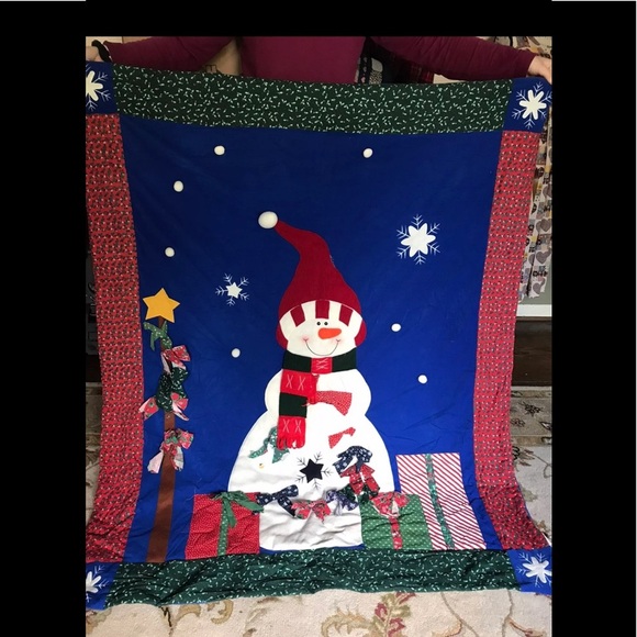 Rare Vintage 1970’s Handmade Snowman 4 Foot Holiday Quilt - Picture 4 of 6